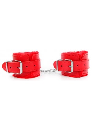 Красные мягкие наручники на регулируемых ремешках