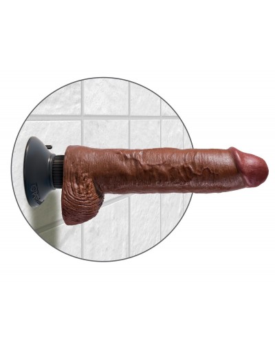 Коричневый вибратор-гигант со съёмной присоской 10  Vibrating Cock with Balls - 25,4 см.