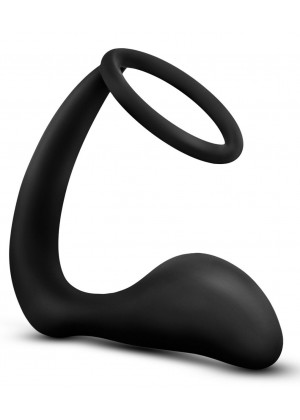 Черное эрекционное кольцо с анальным стимулятором Platinum Cock Ring Plug