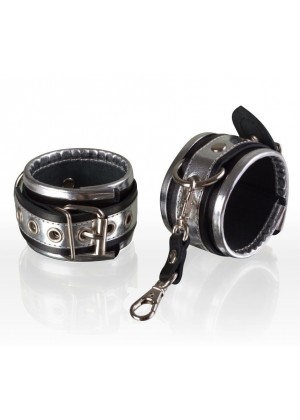 Серебристо-чёрные кожаные наручники