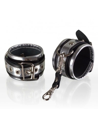 Серебристо-чёрные кожаные наручники