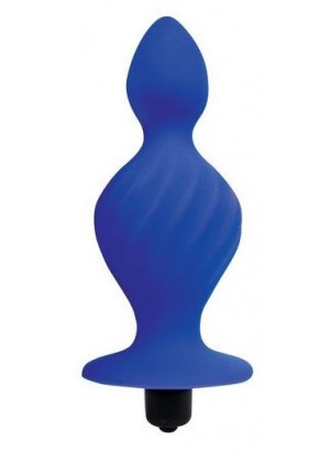Синяя анальная вибровтулка конической формы - 10 см.