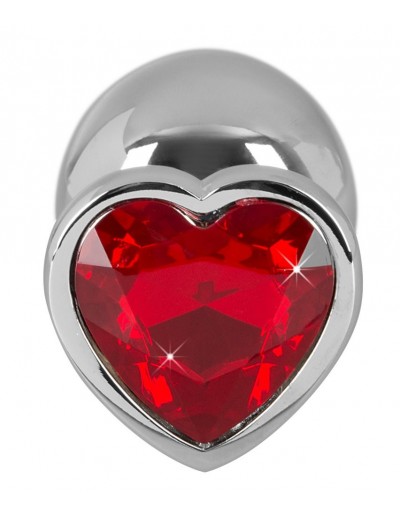Серебристая анальная втулка с красным кристаллом - 8,2 см.