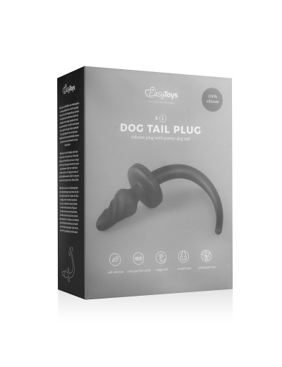 Черная витая анальная пробка Dog Tail Plug с хвостом