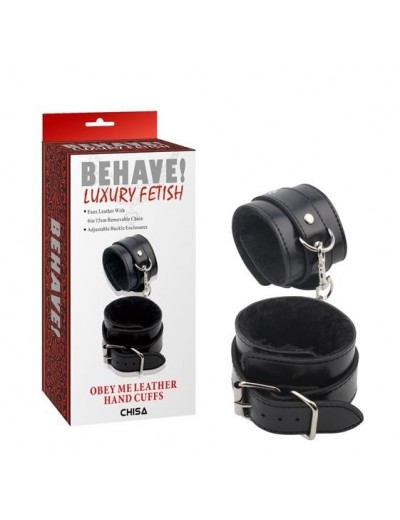 Черные наручники Obey Me Leather Hand Cuffs