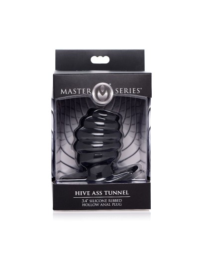 Средняя черная анальная пробка Hive Ass Tunnel Silicone Ribbed Hollow Anal Plug Medium - 8,13 см.