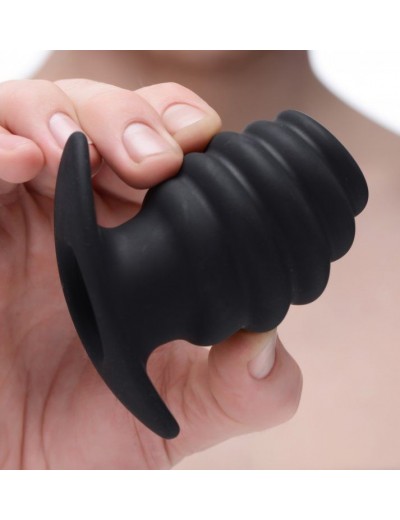 Средняя черная анальная пробка Hive Ass Tunnel Silicone Ribbed Hollow Anal Plug Medium - 8,13 см.