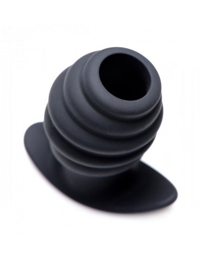 Средняя черная анальная пробка Hive Ass Tunnel Silicone Ribbed Hollow Anal Plug Medium - 8,13 см.