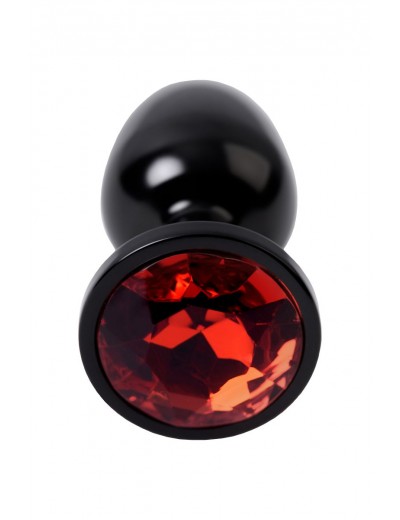 Черный анальный плаг с кристаллом красного цвета - 7,2 см.