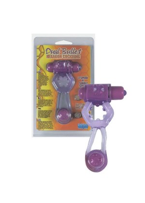 Фиолетовое эрекционное кольцо Dual Bullet Hexagon Cockring