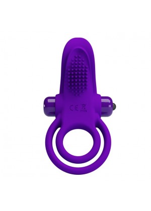 Фиолетовое силиконовое эрекционное кольцо с вибрацией и подхватом мошонки