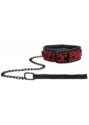 Красно-черный широкий ошейник с поводком Luxury Collar with Leash