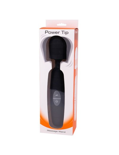 Черный жезловый вибратор POWER TIP MASSAGE WAND - 24 см.