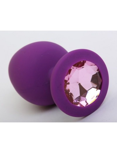 Фиолетовая силиконовая пробка с розовым стразом - 9,5 см.