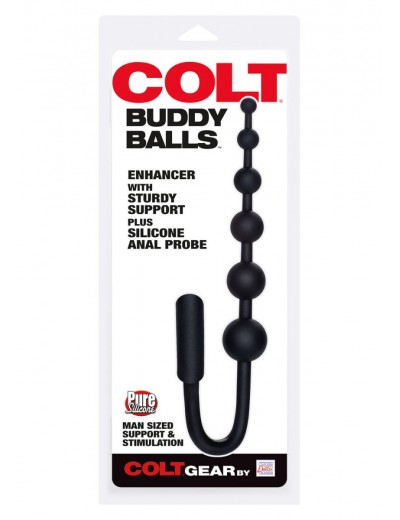 Чёрный анальный стимулятор с кольцом COLT BUDDY BALLS - 18,5 см.