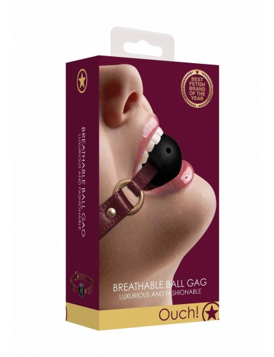 Кляп-шар на бордовых ремешках Breathable Ball Gag