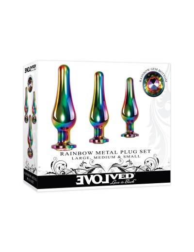 Набор из 3 радужных анальных пробок Rainbow Metal Plug Set