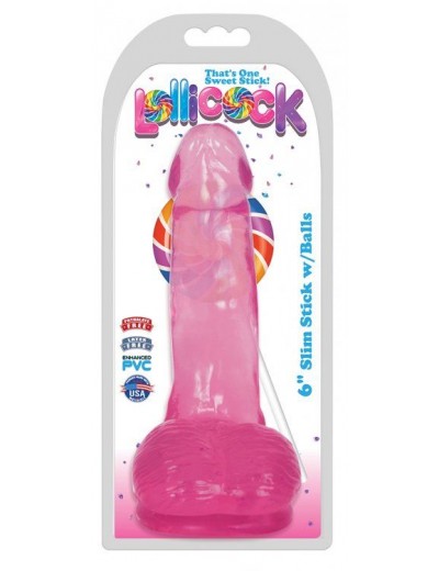 Розовый гелевый фаллоимитатор Slim Stick with Balls - 15,2 см.