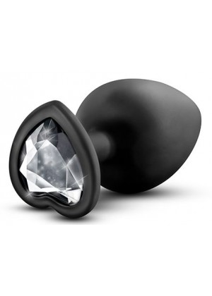 Черная анальная пробка с прозрачным стразом-сердечком Bling Plug Large - 9,5 см.