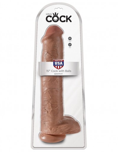 Кофейный фаллоимитатор-гигант 15  Cock with Balls - 40,6 см.