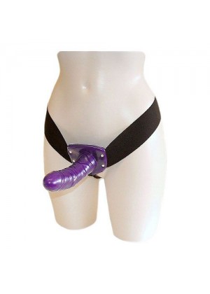 Фиолетовый женский страпон на эластичных ремешках - 16 см.