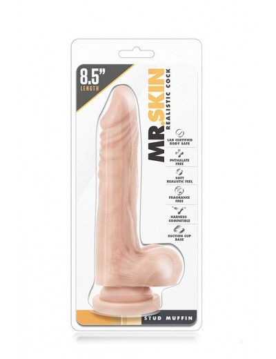 Телесный фаллоимитатор на присоске Dr. Skin Realistic Cock Stud Muffin - 21,6 см.