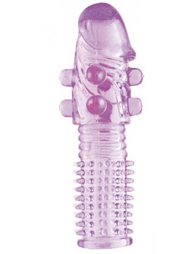 Гелевая фиолетовая насадка с шариками и шипами - 14 см.