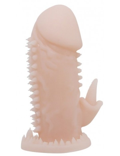 Телесная насадка на пенис со стимулятором клитора - 11,5 см.