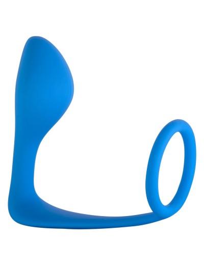 Синее эрекционное кольцо с анальной пробкой Button Anal Plug