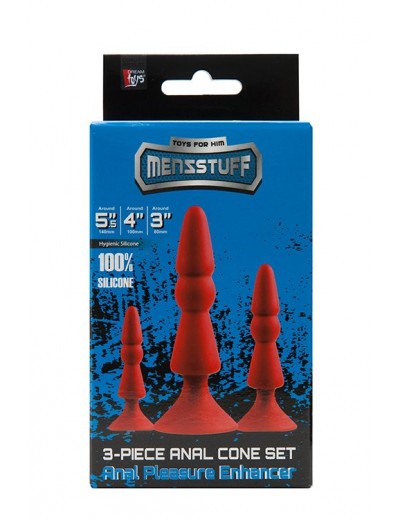 Набор из красных анальных силиконовых втулок MENZSTUFF 3-PIECE ANAL CONE SET