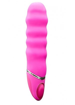 Розовый перезаряжаемый вибратор PROVIBE с волнами на стволе - 14 см.
