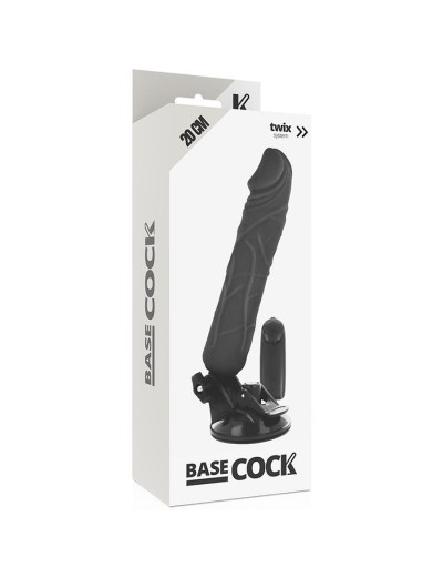 Черный вибратор на мощной присоске Basecock Realistic Vibrator - 20 см.