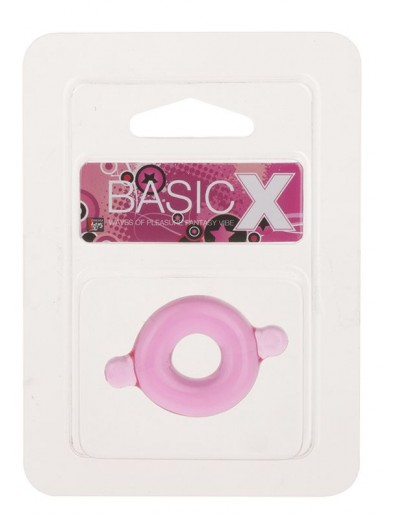 Розовое эрекционное кольцо с ушками для удобства надевания BASICX TPR COCKRING PINK