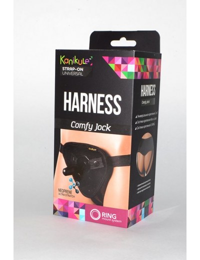 Чёрные трусики-джоки Kanikule Strap-on Harness universal Comfy Jock с плугом и кольцами