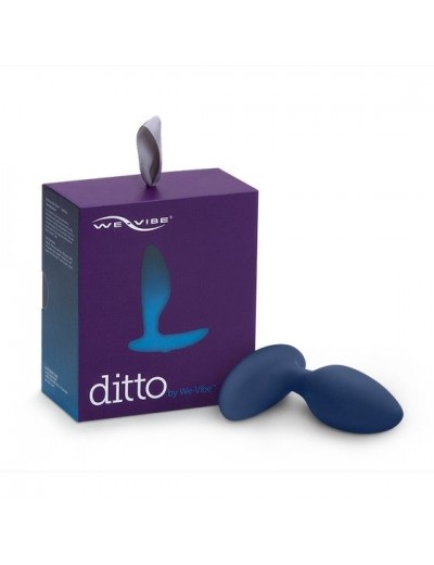 Синяя анальная пробка для ношения Ditto с вибрацией и пультом ДУ - 8,8 см.