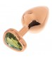 Золотистая анальная пробка OYO с зеленым кристаллом-сердцем - 7,3 см.
