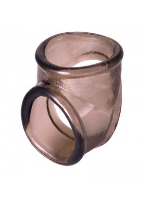 Дымчатое эрекционное кольцо с фиксацией мошонки