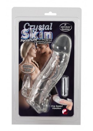 Насадка на пенис с клиторальным вибростимулятором Crystal Skin