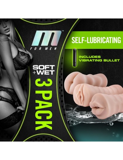 Набор из 3 мастурбаторов и вибропули 3-Pack Self-Lubricating Vibrating Stroker Sleeve Kit