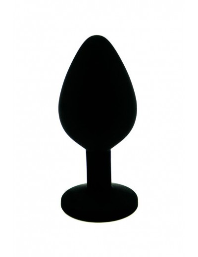 Чёрная силиконовая анальная пробка с радужным кристаллом - 7 см.
