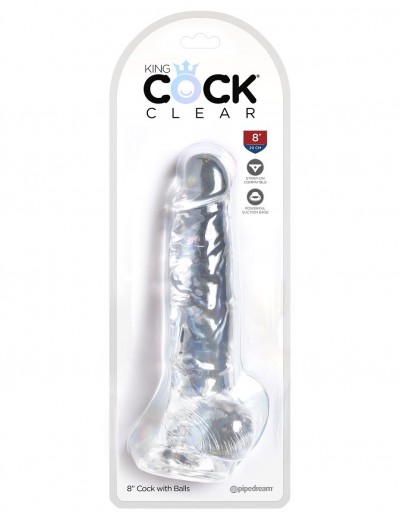 Прозрачный фаллоимитатор 8  Cock with Balls - 22,2 см.