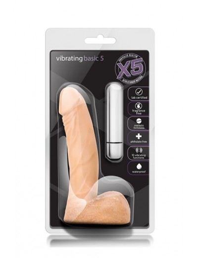 Телесный вибратор-реалистик со съемной вибропулей X5 Vibrating Basic 5 - 14 см.