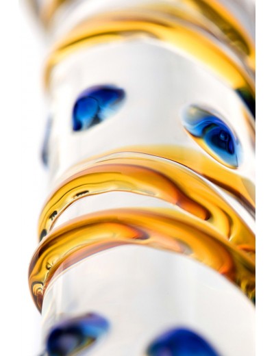 Стеклянный фаллос на подставке с цветными спиралями - 17,5 см.