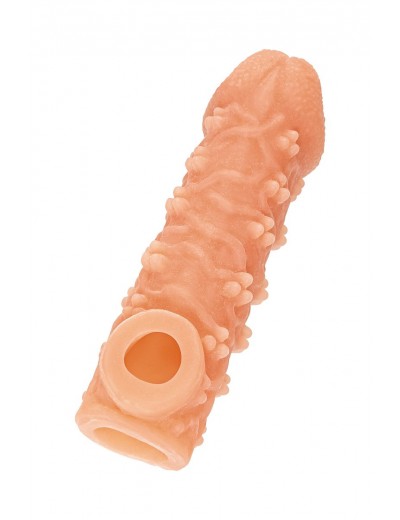 Телесная закрытая насадка с пучками шишечек Cock Sleeve 009 Size L - 17,6 см.