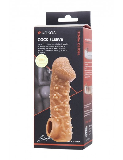 Телесная закрытая насадка с пучками шишечек Cock Sleeve 009 Size L - 17,6 см.