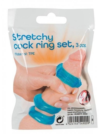 Набор из 3 голубых эрекционных колец Stretchy Cock Ring
