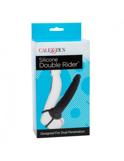 Чёрная насадка на фаллос для двойного проникновения Silicone Double Rider - 14 см.