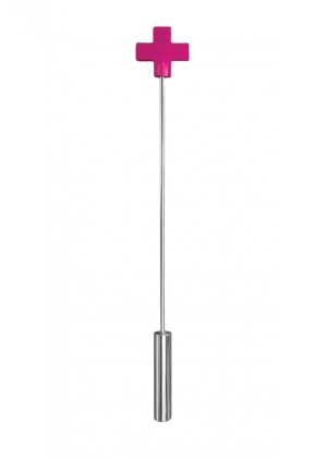 Розовая шлёпалка Leather  Cross Tiped Crop с наконечником-крестом - 56 см.