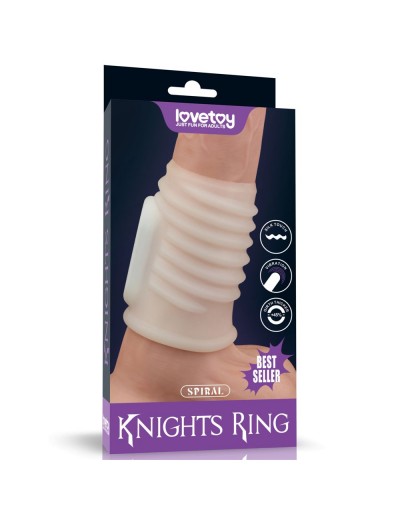 Белая ребристая вибронасадка на пенис Knights Ring