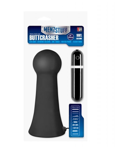 Большая чёрная вибропробка MENZSTUFF VIBRATING BUTTCRASHER BULBOUS - 20 см.